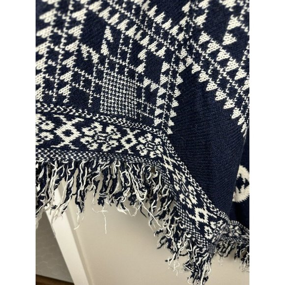 AZ Cape Poncho With Sleeves Navy With Boho Aztec Design - Picture 11 of 15